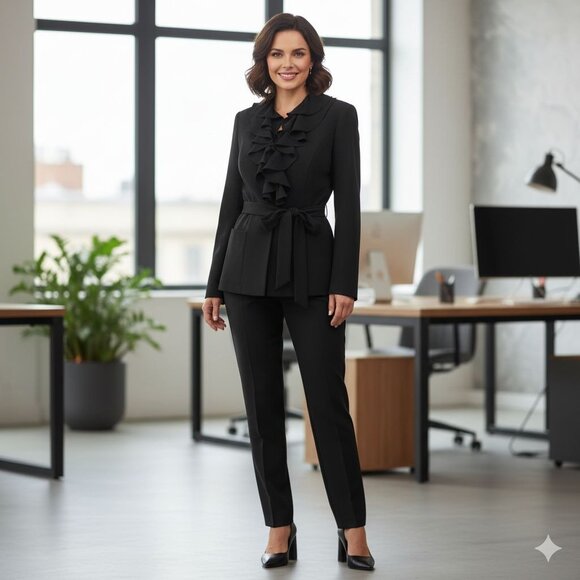 Marc Bouwer NWT* Removable Ruffled Collar Tie Belt Black Blazer Size XS - Picture 4 of 7